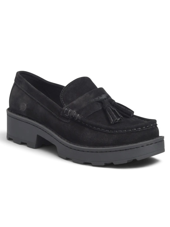 Born Shoes - Born Capri Tassel Black Suede Platform Loafer Size 7.5M